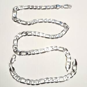 925 Silver Plated Necklace Bracelet Set 10MM Sterling Figaro Christmas Birthday